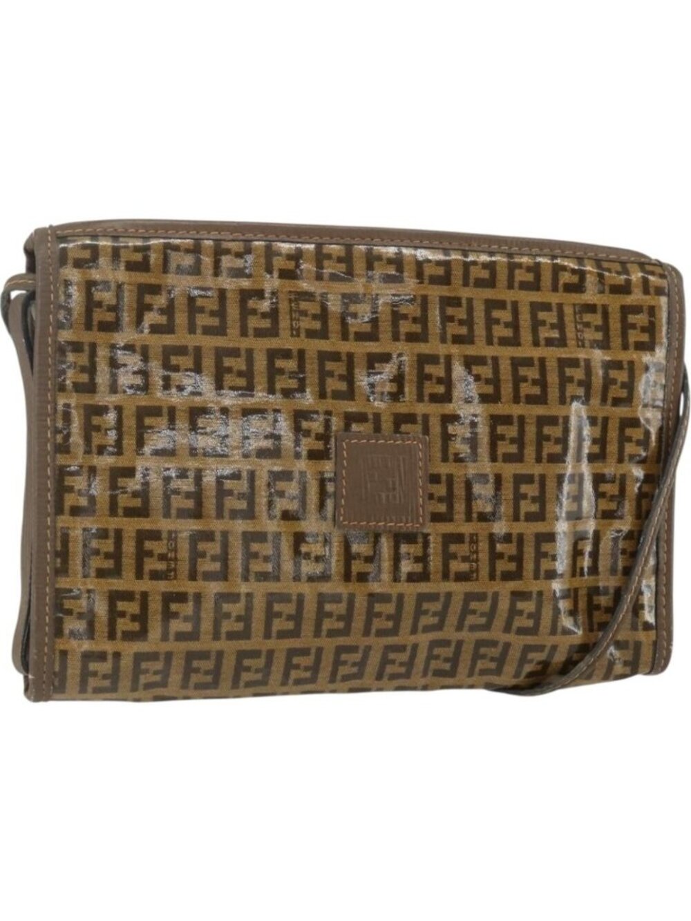 FENDI Zucchino Canvas Shoulder Bag Coated Canvas Brown